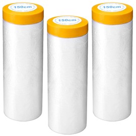 LOSYHU 3 Pack Protective Masking Film with Tape 5 x 65 Ft Car Painters Plastic Sheeting Roll Tape and Drape Masking Film for Automotive Painting Covering Frames, Furniture, Auto Body