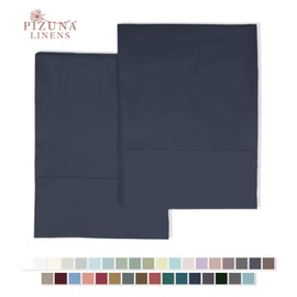 Pizuna 400 Thread Count Cotton Standard Pillowcases Dark Blue 100% Long Staple Cotton Satin Pillowcase with Stylish 4 inch Hem, Set of 2 Pillow Cover (Indigo Blue Standard 100 Cotton Pillow Cases)
