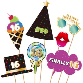 16th Photo Booth Props, 16th Accessories, Birthday Photo Booth and Signs for 16th, 16th Birthday Photo Booth Party Props, 16th Happy Birthday Party Decorations Supplies Favors