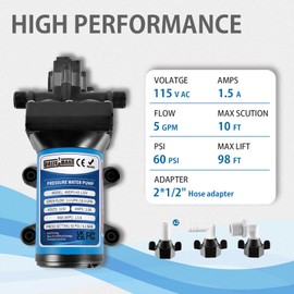 WASSERMANN Water Pressure Pump 115V 5.0GPM 60PSI, Above Ground Copper Diaphragm Pump for Kitchen Bathroom Marine Yacht Garden