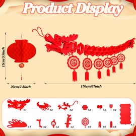 IRmm Chinese New Year Dragon, 2PCS 3D Chinese New Year Dragon Ceiling Decorations and 2PCS Chinese Lanterns for Chinese New Year Decorations 2025