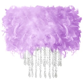 Waneway Feather Chandelier Shade, White Beaded Ceiling Light Shade, Sparkling Pendant Lampshade for Bedroom, Living Room or Party Decoration, Purple