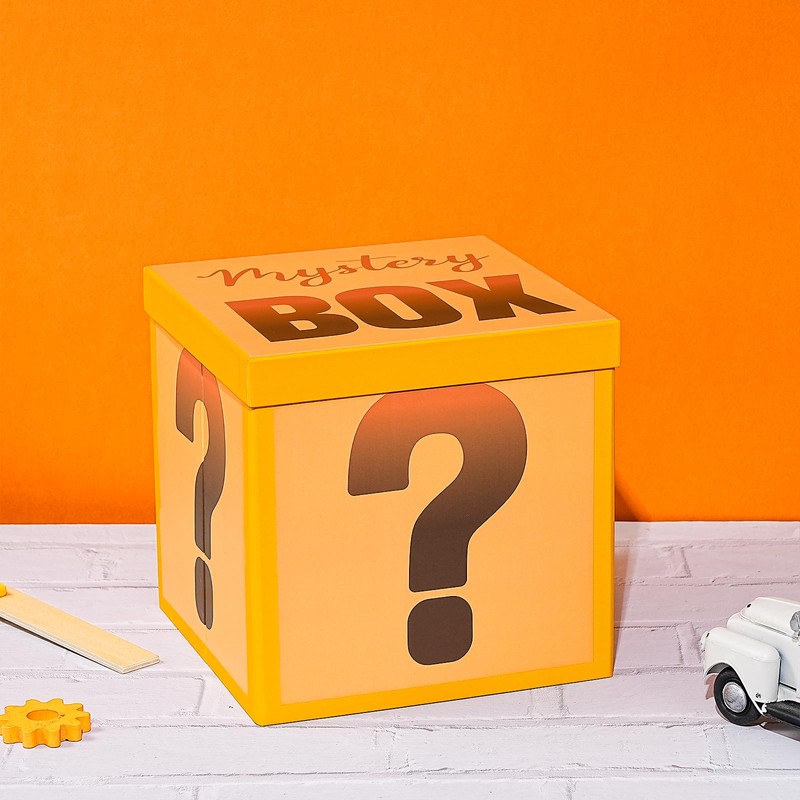 Mystery Gift Box with Lid, Fun Orange Question Mark Design,