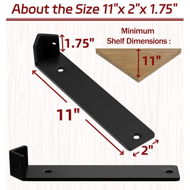 ISOKER Corner Shelf Bracket, 11 inch 3-Pack 1/5” Thick Carbon