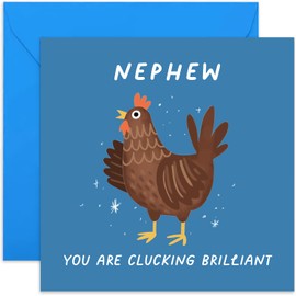 Old English Co. Funny Birthday Cards for Nephew - 'Clucking Brilliant' Hen Birthday Card for Him - Well Done Thank You Card for Men - Silly Male Birthday Card for Him | Blank Inside Envelope