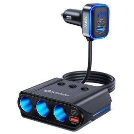 Zigarettenanzünder Verteiler 7 in 1, SONRU 180W Auto KFZ Ladegerät Adapter 12V/24V Stecker 3 Fach LED Voltmeter mit Separatem Schalter, Schnellladegerät 3 Steckdosen 4 USB Anschlüsse