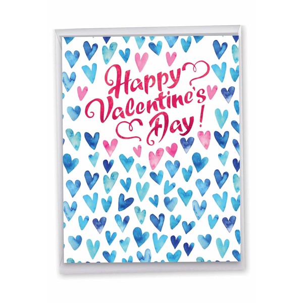 NobleWorks - Jumbo Valentine's Day Love Greeting Card 8.5 x 11 Inch with Envelope (1 Pack) Holiday, Large Blue Hearts J3503VDG