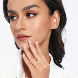 MDFUN S925 Sterling Silver Moissanite Earrings Set 14K Yellow Gold Plated 4 Prong Round Diamond Stud Earrings Pack of 4