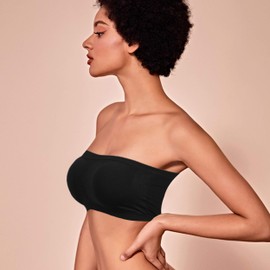 DD DEMOISELLE Bandeau Padded Bra, Women's Tube Top Bra Plus Size Off-The-Shoulder Strapless Bra Summer 3-Pack Black Beige White XL