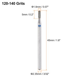 sourcing map 120-140 Grits Diamond Grinding Bit 1.8mm Cylindrical Ball Head 2.35mm Shank 5mm Length Stone Sanding Drill Bits Rotary Tool for Ceramic Glass Nails Grinding Polishing