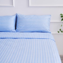 Super Soft Twin Blue Stripes Bed Sheets 3 Piece with 16-Inch Deep Pockets, Lightweight Easy Care Microfiber Striped Pattern Bed Set Set for All Season