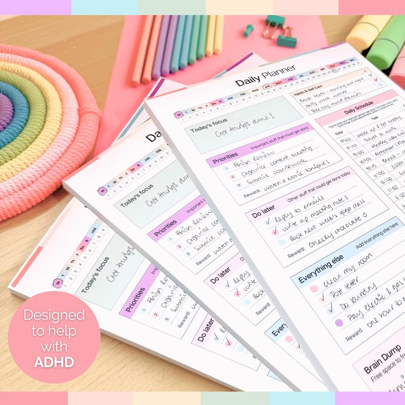ADHD Daily Planner Notepad for Neurodivergent Adults - Productivity Daily