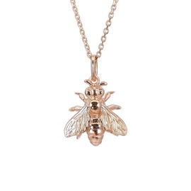 Kiara Jewellery 925 Sterling Silver Rose Gold Plated Honey Bee Pendant Necklace on matching 18" Sterling Silver Trace Or Curb Chain.