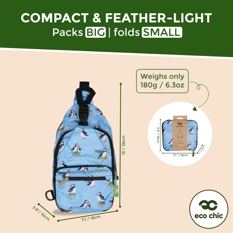ECO CHIC Lightweight Foldable Crossbody Bag Recycled Plastic Shoulder Backpack
