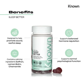 Vegan Sleep Better Mixed Berry Flavoured Gummies by Known Nutrition | Essential Sleep Support with 90mg Saffron, Chamomile, Lemon Balm | 60 Two-a-Day Vegan Gummies (One Month’s Supply) | (Pack of 1)