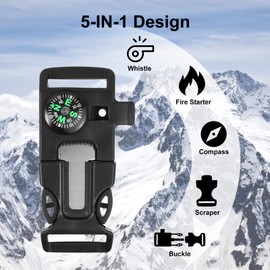 Lixada 10Pcs Emergency Whistle Buckle with Flint Scraper Fire Starter and Compass for Outdoor Camping Hiking Paracord Bracelet