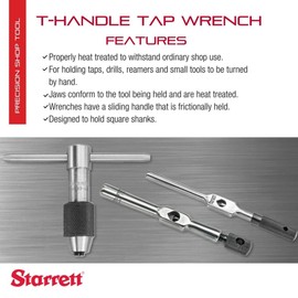 Starrett T-Handle Tap Wrench - Ideal for Holding Taps, Drills, Reamers and Small Tools - 1/16-3/16" Capacity Tap Size, 2" Body Length, 1/16-5/32" Square Shank - 93A