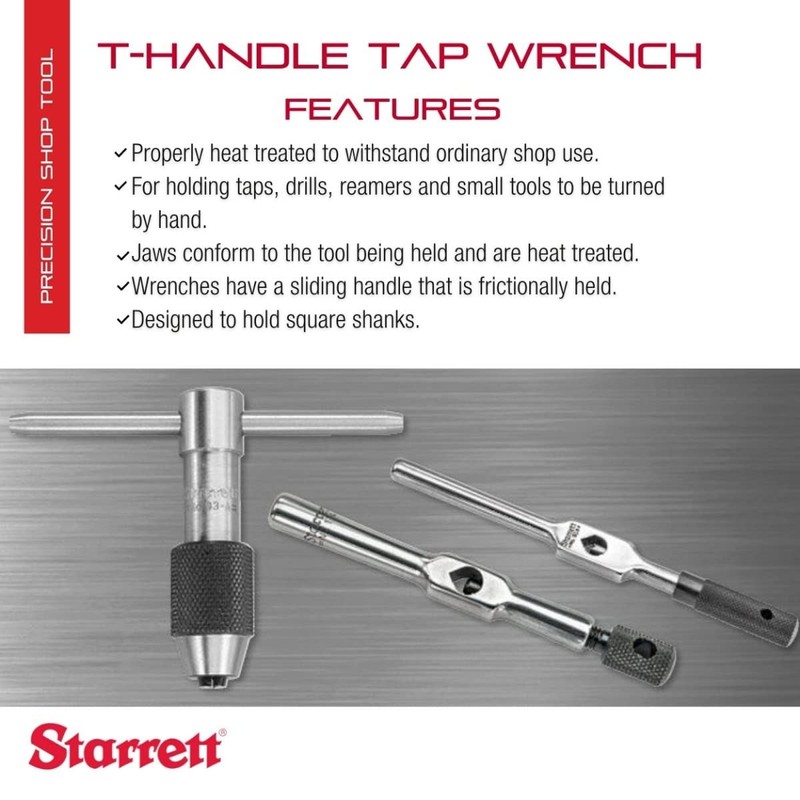 Starrett T-Handle Tap Wrench - Ideal for Holding Taps, Drills,