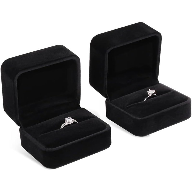 Classic Velvet Couple Double Ring Box Earring Jewelry Case Gift