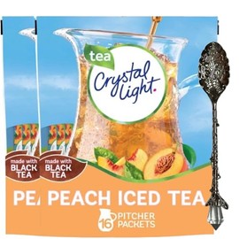 Crystal-Light Peach Iced Tea Drink Mix 4.55 oz – 2 Pack (16 Pitcher Packets Total), Made with Black Tea – Sugar-Free, Low-Calorie Beverage Mix with Candy Freezer Gem Spoon (Peach Flavor) Gem Spoon