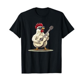 White Chicken with Cool Guitar Costume for Adults and Kids T-Shirt