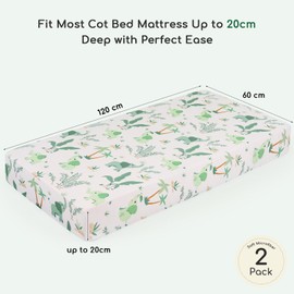 Yukkidds Cot Sheets 120x60 Fitted Cotbed Sheet 2 Pack Baby Cot Sheets Super Soft & Breathable Microfiber Green Elephant
