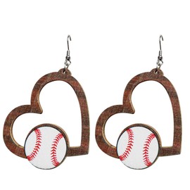 Retro Sports Ball Wooden Dangle Earrings Dainty Baseball Earrings for Women Jewelry(B)