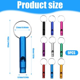 SGERUFZ Aluminium Whistle, Signal Whistle, Loud Emergency Decibel High Emergency Whistle with Keychain, Rescue Whistle, Small Whistle, Thriller for Outdoor Wild Hiking Training, Pack of 9