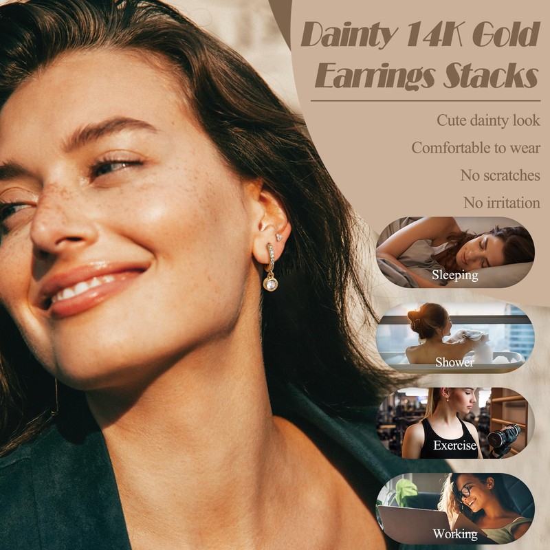 Finrezio Small Gold Earrings for Women Trendy 14k Gold Plated