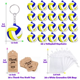 CiciBear 60 Pack Volleyball Party Return Favors with 20 Volleyball Keychains, 20 Thank You Tags and 20 Gift Bags for Volleyball Themed Party, Sports Baby Shower, Kids Birthday, School Rewards