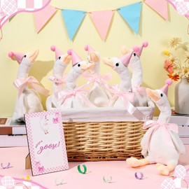 Blueweenly One Silly Goose 1st Birthday Decoration 11.8 Inch Soft Goose Stuffed Animal Birthday Hat with Wood Table Decor(Pink)
