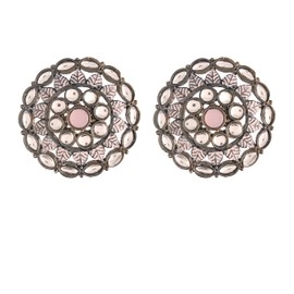I Jewels Womens 18K Silver Oxidized Indian Wedding Bollywood Kundan Studded Meena Work Designer Circular Stud Earrings (E2932Zpi) Pink