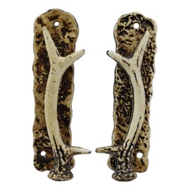 Ebros Set of 2 Western Rustic Deer Antlers Door Pull Handle Hardware Pack of 2 Left and Right Sides Decorative Accent 8" High for Barn Doors Entrance Main Cabin Lodge Country Home Antler Accent