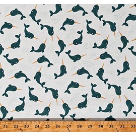 Cotton Narwhals Ocean Animals Cute Kids Nice Ice Baby Cream Cotton Fabric Print by The Yard (D783.82)