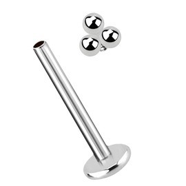 Labret Stud 1.2 mm with Internal Thread and Three Balls, Titanium