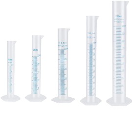 KOMUNJ 5pcs Plastic Graduated Cylinder Beaker 10ml 25ml 50ml 100ml 250ml Measuring Cylinder Transparent Lab Test Tube Liquid Measuring Tools