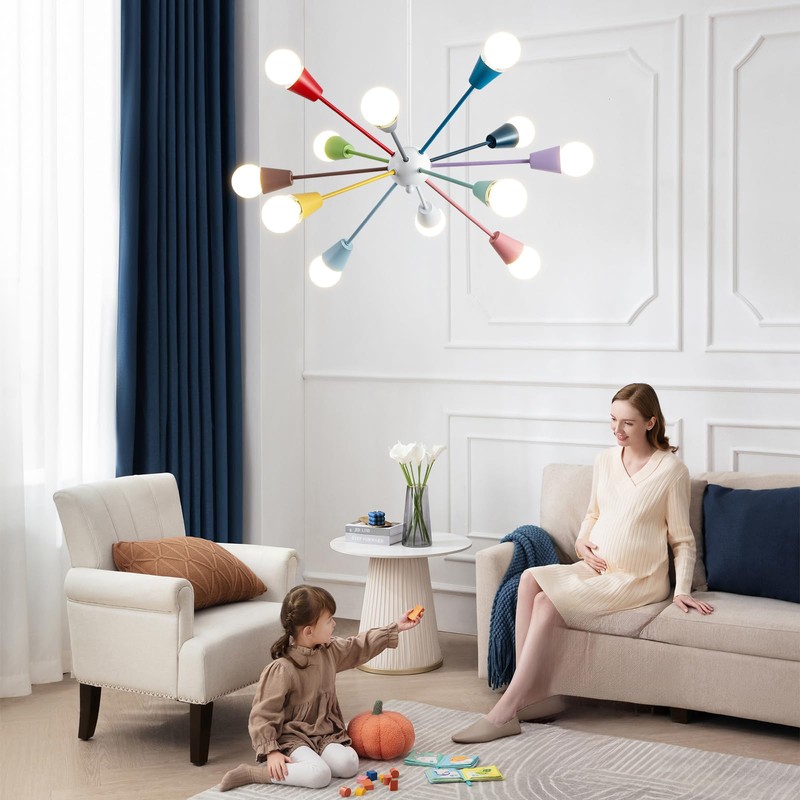Aleslsop Colorful Chandelier,12-Light Sputnik Ceiling Light Fixture, Sputnik Chandelier with