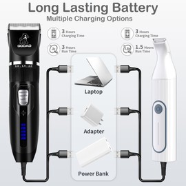 Gooad Dog Clippers Grooming Kit Hair Clipper -4 in 1Low Noise -Rechargeable-Cordless Quiet Paw Trimmer Nail Grinder, Trimmer Grooming for Thick Hair&Coats,Pet Shaver for Small and Large Dogs Cats