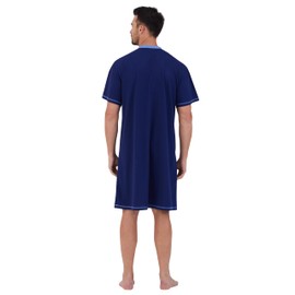 Keyocean Men Nightshirt, Soft Cotton Comfy Short Sleeves Henley Sleeping Shirt Nightgown, Navy, X-Large