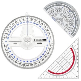 JEYORZY Set of 3 Protractors, Set Square Triangle, Circle Protractor, 360 Degree, Ruler Made of Plastic, Transparent Protractor, Office Maths School Set, Stationery for Students, Geometry Tools