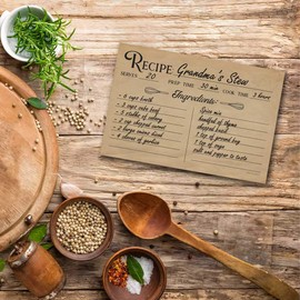 50 Recipe Cards - Tan Vintage Style | 4 x 6 inches, Double Sided with Recipe Box Sticker | Bridal Shower, House Warming Gift