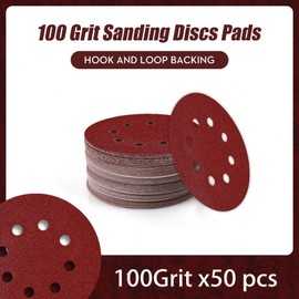 125mm Sanding Discs 8-Holes Aluminum Oxide Sandpaper for Woodworking with Hook and Loop for Random Orbital Sander 100 Grit, 50-Pack