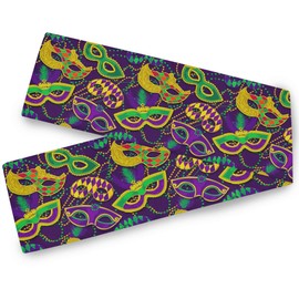 Oarencol Mardi Gras Celebration Carnival Colorful Beads Table Runner 13x70 inch Double Sided, Polyester Rectangle Table Cloth for Wedding Kitchen Party Dining Home Decor