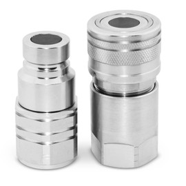 Flat Face High Flow Skid Steer Hydraulic Quick Connect Couplers/Couplings Set, 5/8" Body x 3/4" SAE Thread