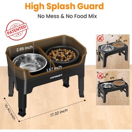 URPOWER Adjustable Elevated Dog Bowls – Mess-Proof Raised Stand with 4 Heights, Stainless Steel Bowl, Slow Feeder & Licking Plate for Small to Large Dogs