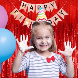 K.E.J. 2 Pack Foil Curtain Backdrop Red Metallic Tinsel Foil Fringe Curtains Photo Booth Props for Birthday Wedding Engagement Baby Shower Bachelorette Christmas Holiday Celebration Party Decorations