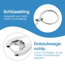 ACIELANNA Pack of 2 key rings with shopping trolley token, shopping trolley remover, metal, shopping chip key ring, guardian angel, angel wings, heart, 2 wings