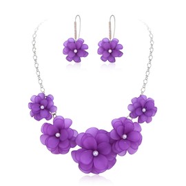 EVER FAITH Light Blue Flower Statement Necklace Boho Summer Holiday Beach Jewellery Floral Collar Necklaces with Earrings for Women, Acrylic