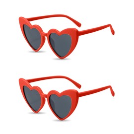 PLULON 2 Pairs Heart Sunglasses for Women Heart Love Shaped Glasses Vintage Red Sunglasses Retro Lovely Fashion Cute Sun Glasses Suitable for Bachelorette Party Favors