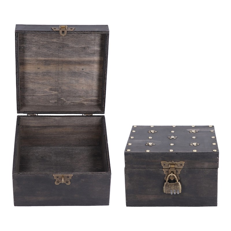 Treasure Props Storage Box with Password Lock Retro Wooden Storage